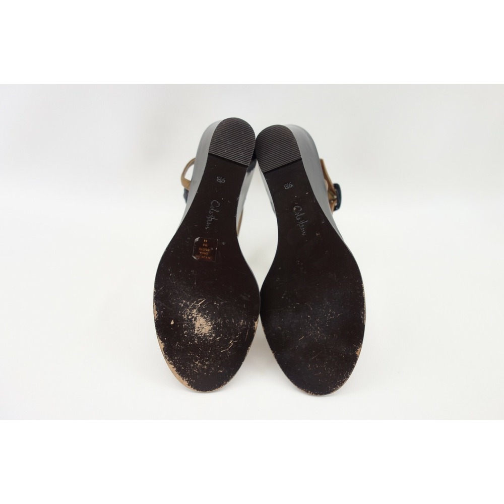 Cole Haan Brown Black Leather Strappy Slingback Wedge Sandals Size 9B - Picture 5 of 7